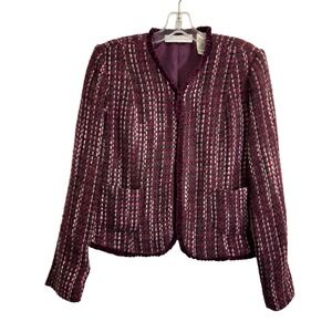First Issue Liz Claiborne Burgundy Pink Tweed Blazer Jacket Velvet‎ Trim Small